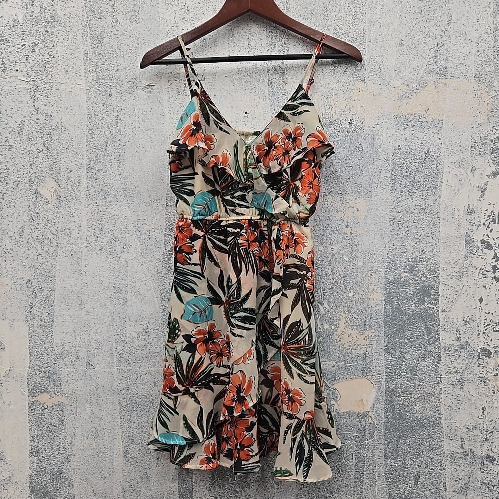 Japna Women's Dress‎ S Floral Tiered Spaghetti Strap Ruffle Hem Summer Mini